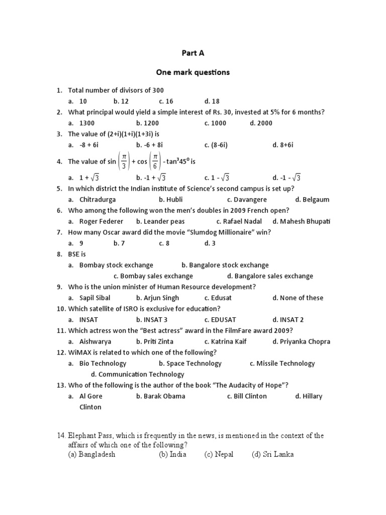 General Knowledge Quiz Questions | PDF | Input/Output | Mathematics
