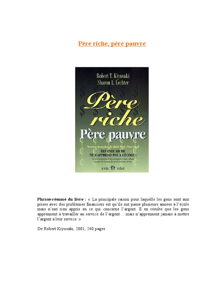 Père Riche Père Pauvre Pdf Téléchargement Gratuit Robert Kiyosaki - Père Riche, Père Pauvre | PDF | Prêts | Impôts