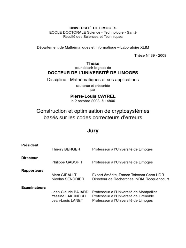 Optimisation de cryptosystèmes par codes | PDF | Détection et correction  des erreurs | Cryptanalyse