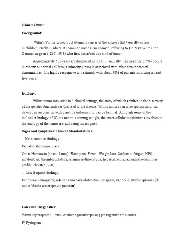 Wilm's Tumor | PDF | Diseases And Disorders | Clinical Medicine