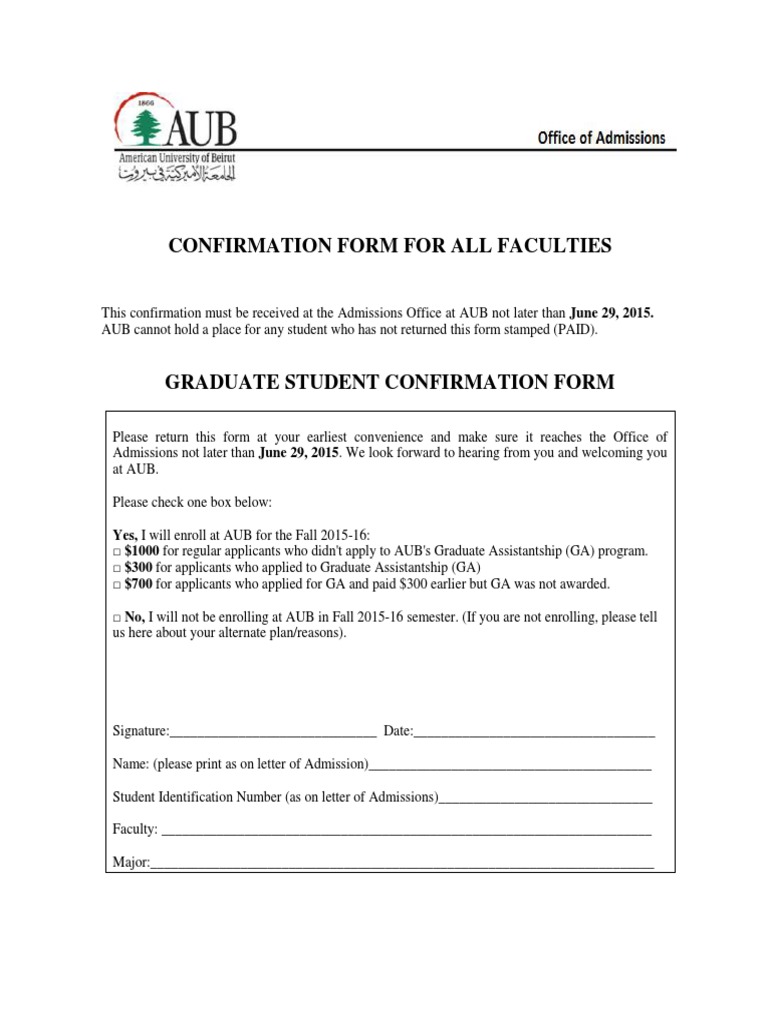 Graduate Student Confirmation Form | PDF
