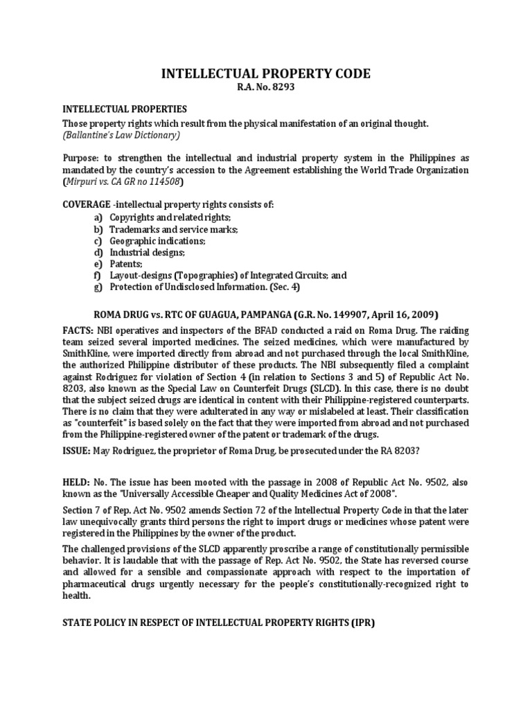 Philippine Intellectual Property Code Overview | PDF | Patent ...