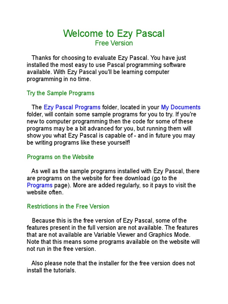 An Introduction to Ezy Pascal: A Guide to the Free Version of the Easy ...