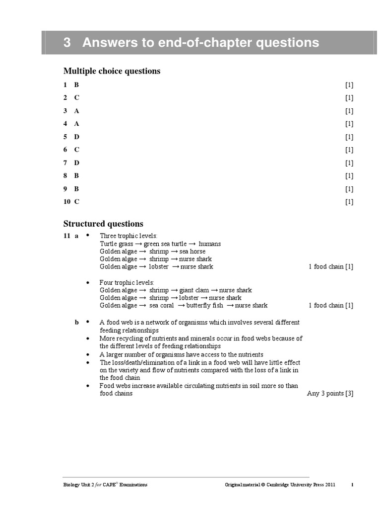 3 Answers To End-Of-Chapter Questions | PDF | Food Web | Ecosystem