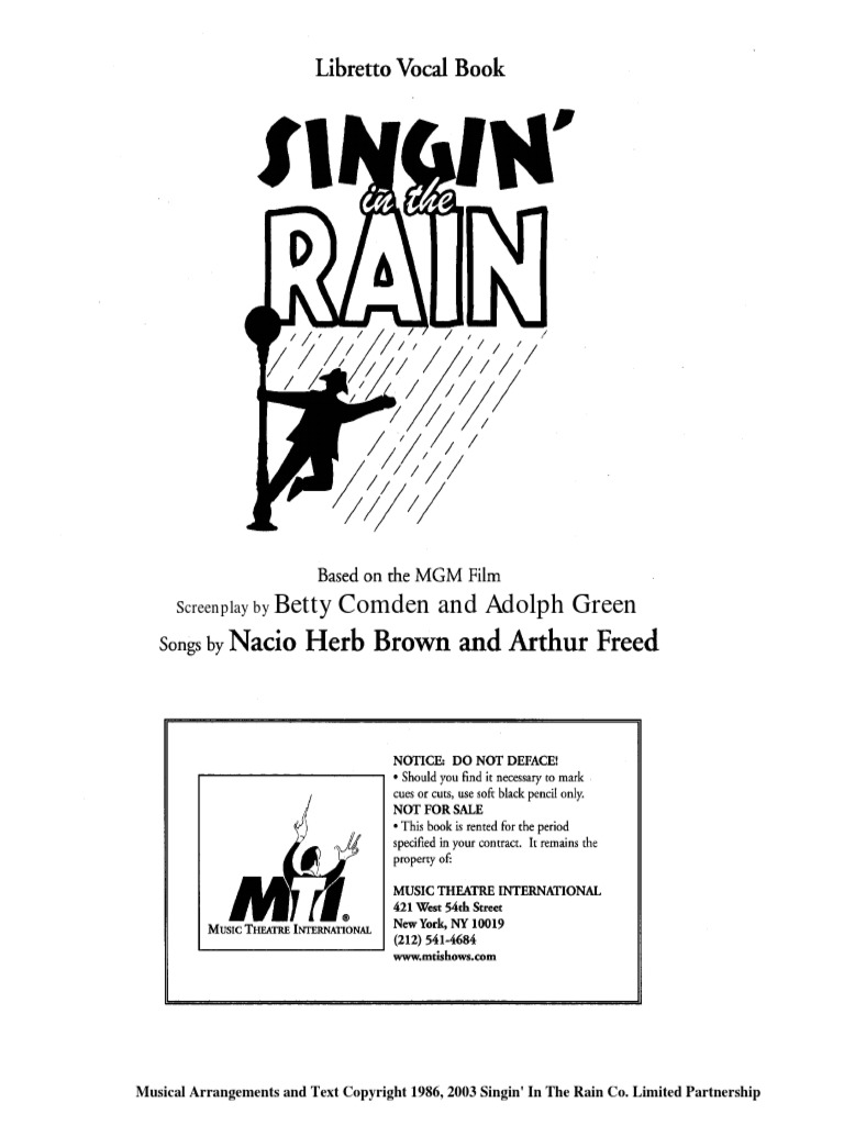 Singing In The Rain Script Pdf Open Source