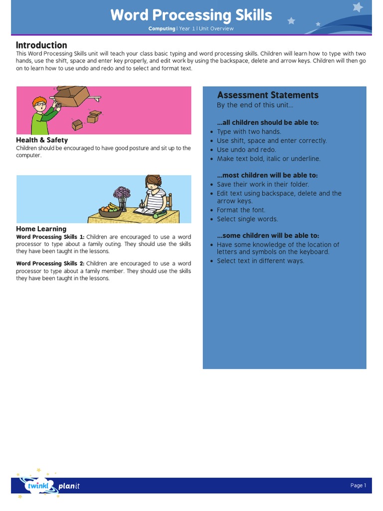 Year 1 Word Processing Skills Unit | PDF | Word Processor | Text