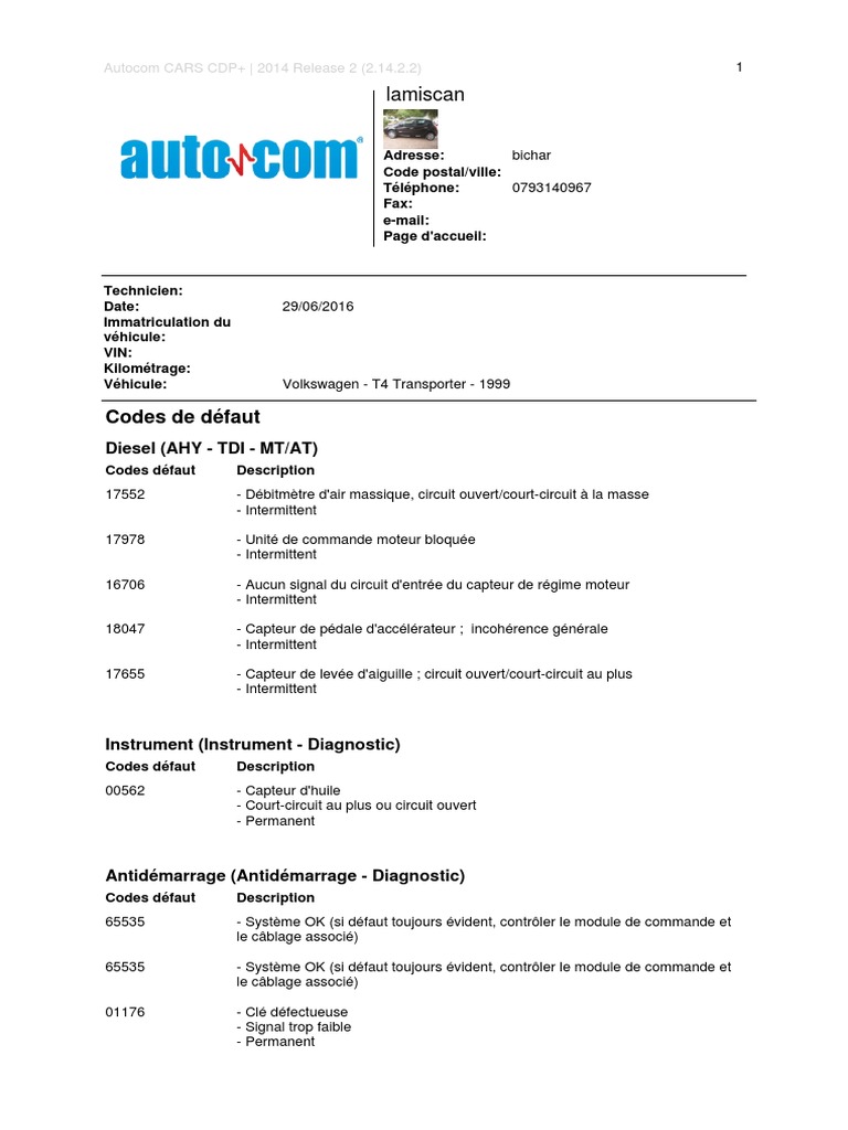 Codes défauts VW T4 et solutions | PDF