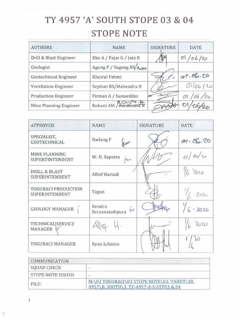 Stope Note Approval | PDF