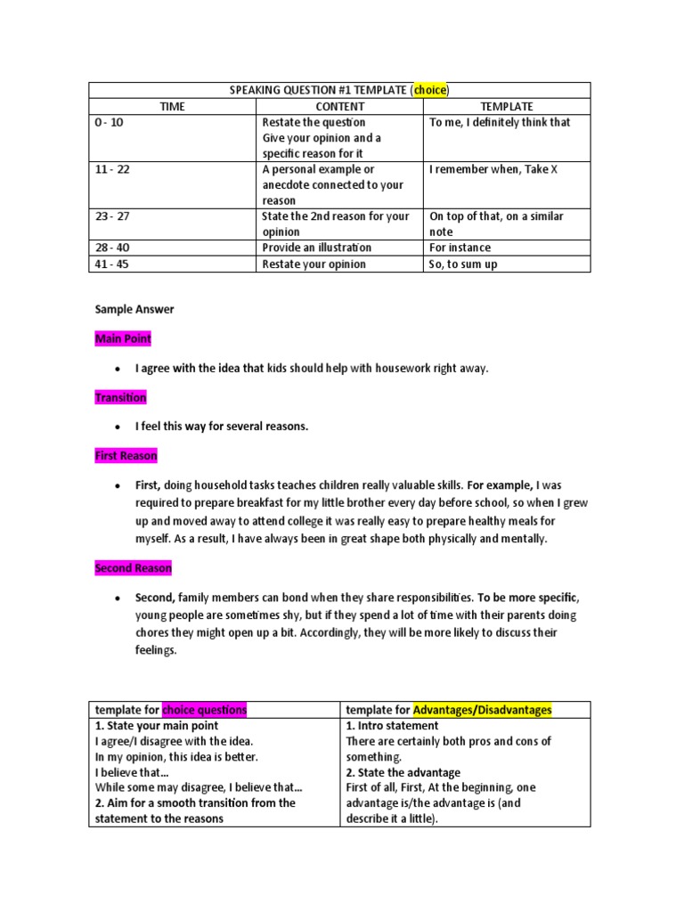 TOEFL Speaking Task Templates | PDF | Reason | Communication