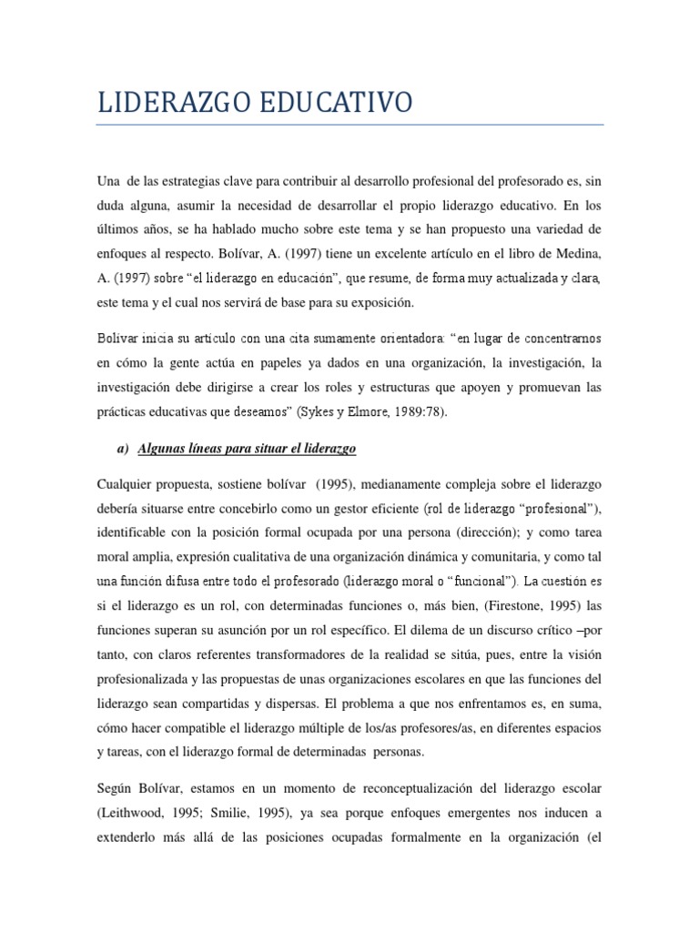 Liderazgo Educativo | PDF | Liderazgo | Plan de estudios
