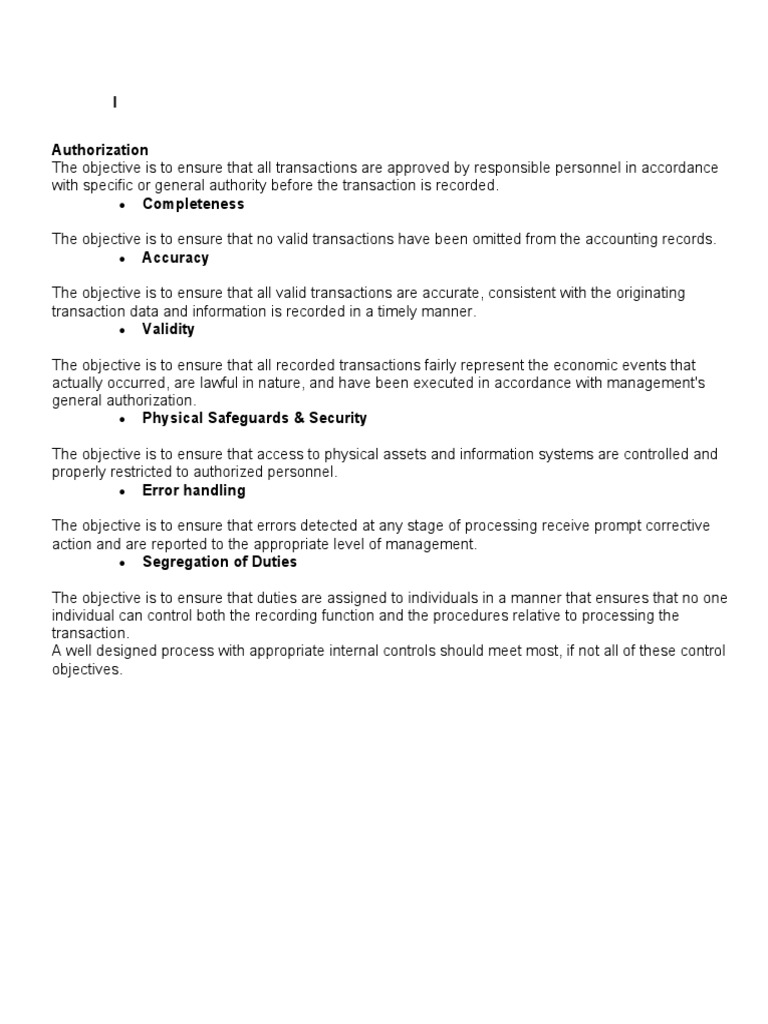 Internal Control Objectives Overview | PDF
