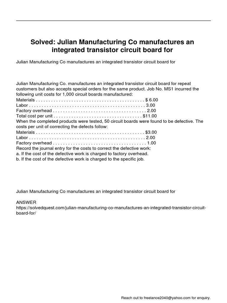 Julian Manufacturing Circuit Board Costs | PDF | Industries ...