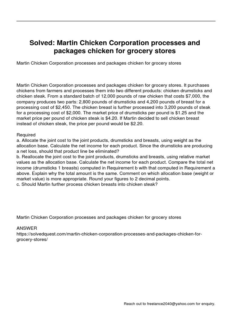 Martin Chicken Corporation Processes and Packages Chicken For Grocery