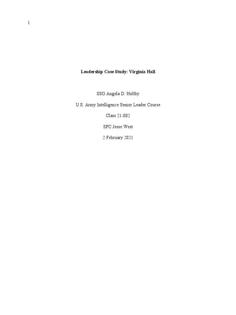 SLC 35F Virginia Hall Leadership Essay PDF Special Operations