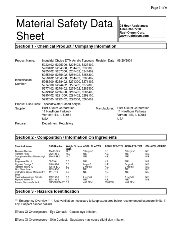 MSDS RustOLeum Safety Yellow Paint PDF Personal Protective