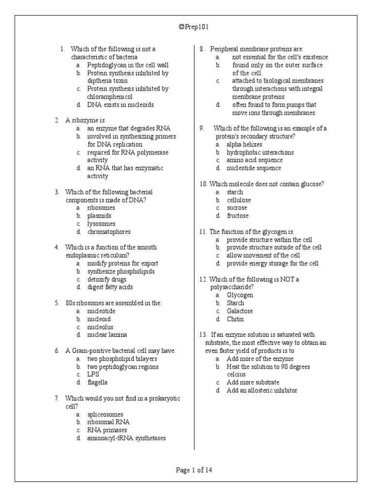 115 MCAT Biology Questions PDF Rna Dna