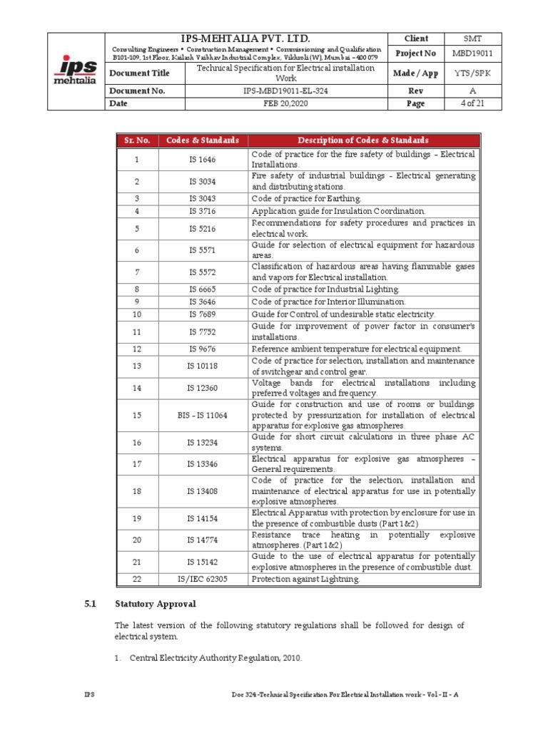 Electrical Installation Specifications | PDF | Electrical Wiring | Safety