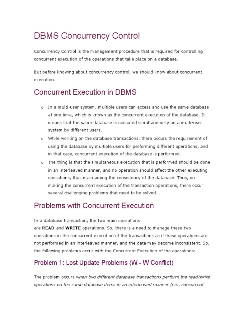 DBMS Concurrency Control | PDF | Database Transaction | Operating ...