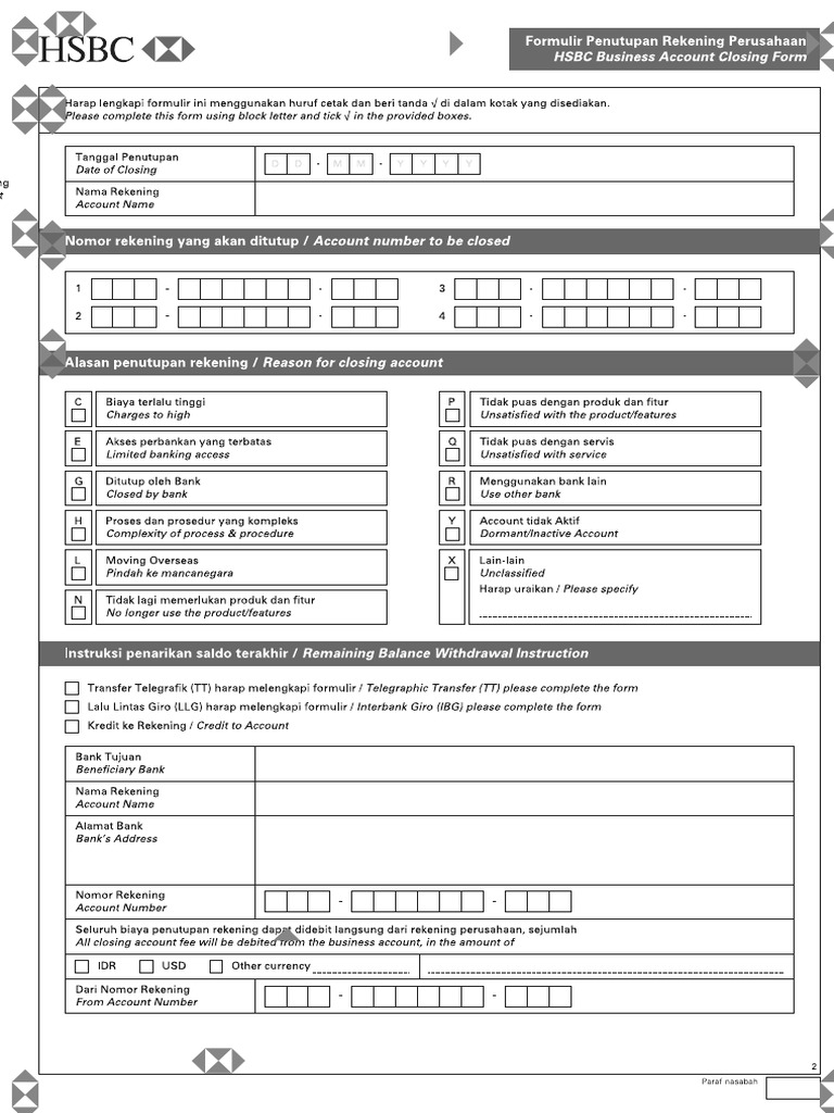 Closing Account Form - HSBC | PDF