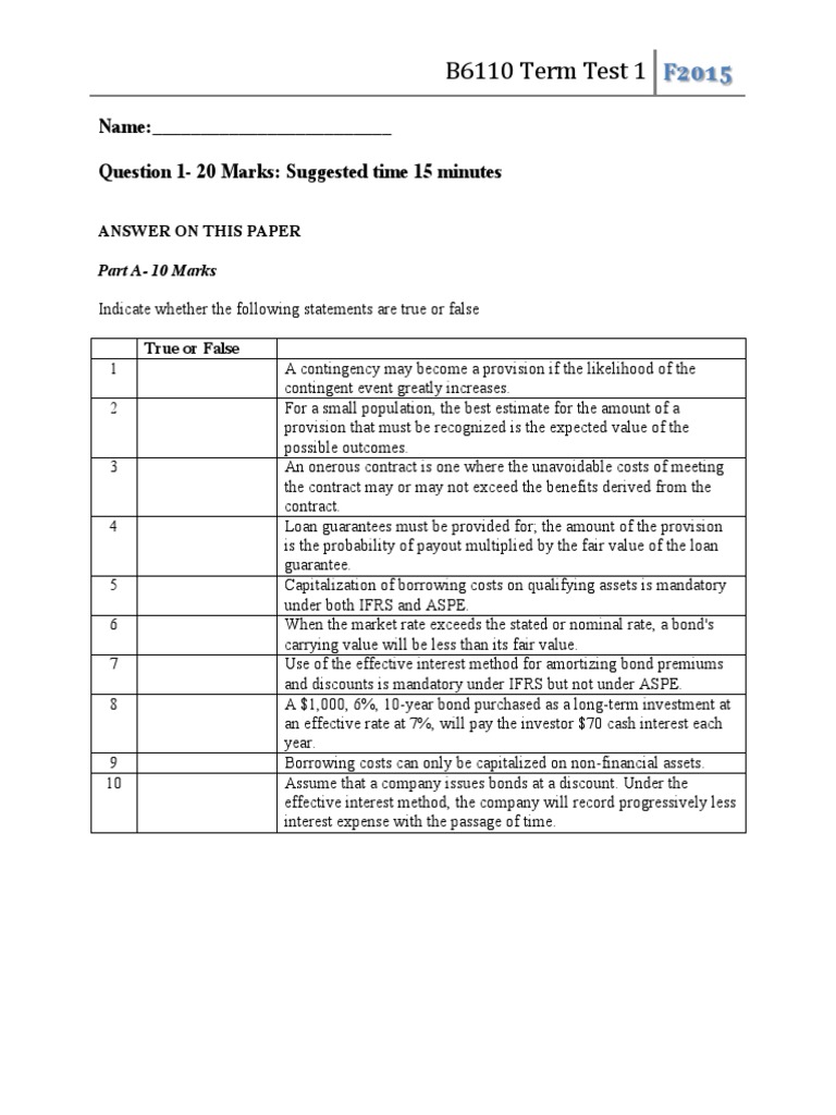 B6110 Fall 2015 Term Test 1 WITH SOLUTION | PDF | Bonds (Finance ...