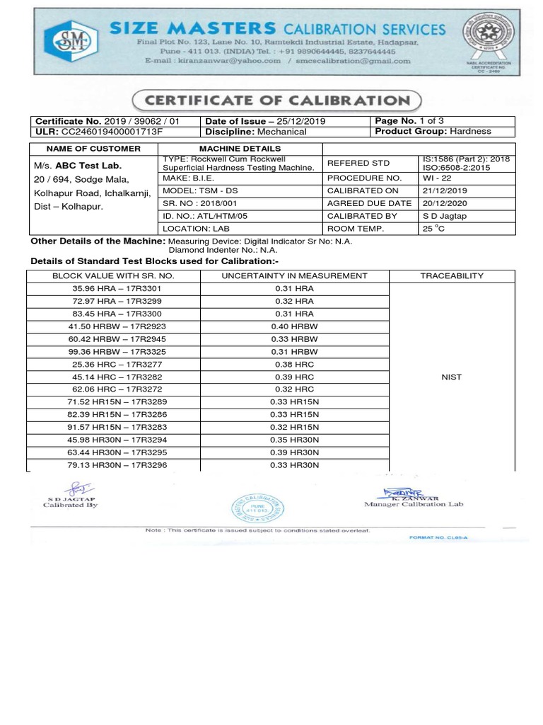 39062-01-ABC Test Lab - RSHT IS | PDF | Calibration | Metrology