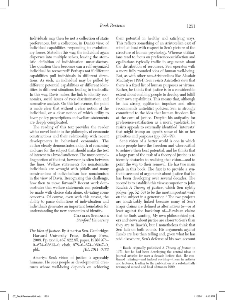 Review Idea of Justice Yale PDF John Rawls Justice