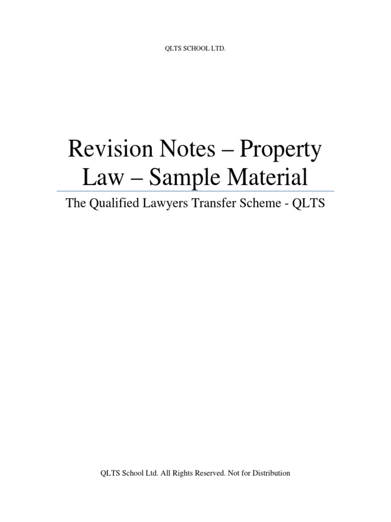 Revision Notes Property Law Sample Material The Qualified Lawyers