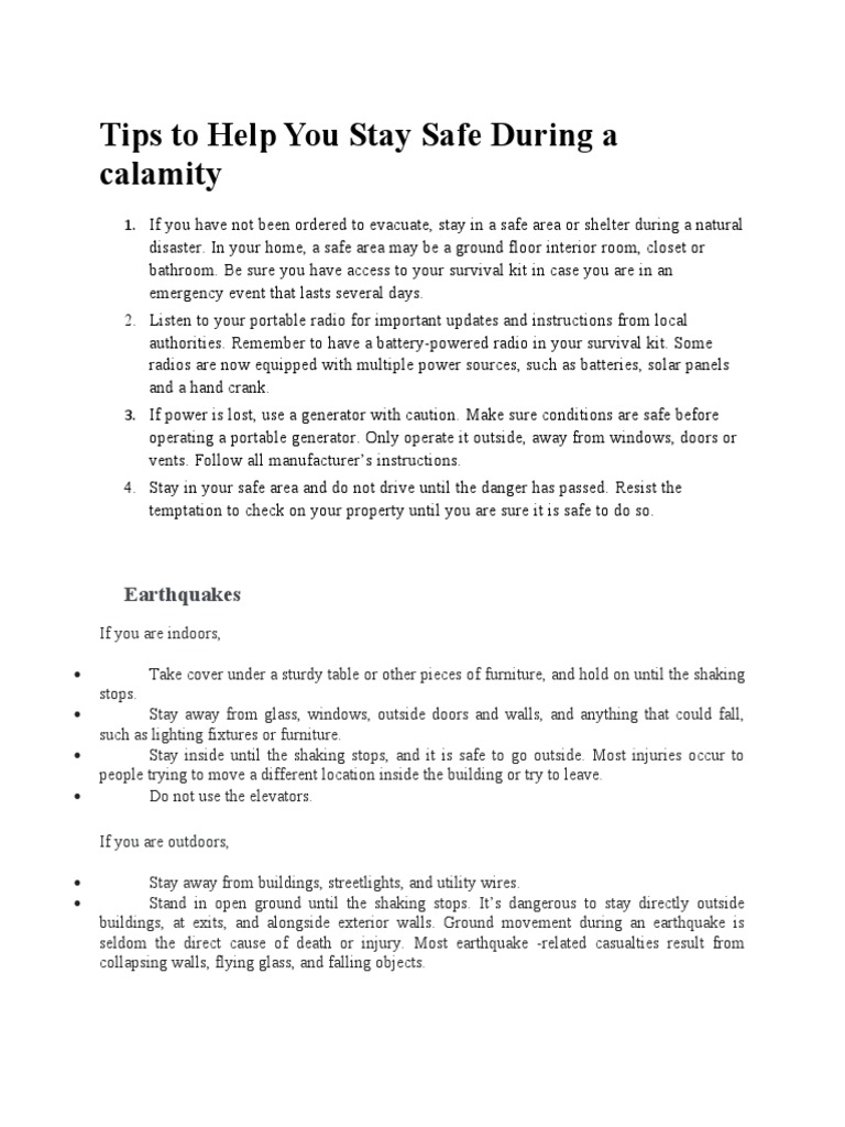Calamity Survival Tips | PDF | Flood | Tsunami
