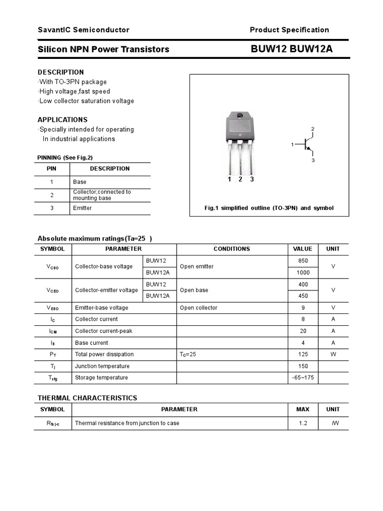 Transistor NPN BUW11A - 1000V 10A 100W - Boîtier TO-247 - Neuf Sous Sachet
