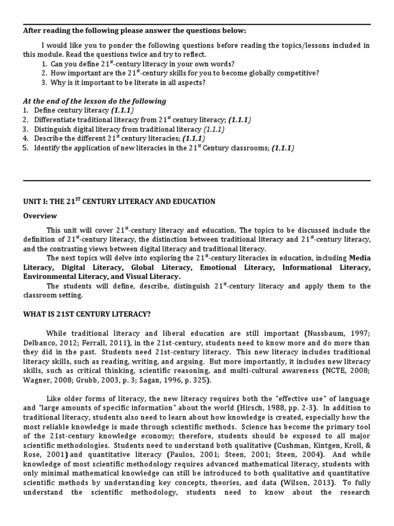 Exploring 21st Century Literacy Defining Concepts Distinguishing