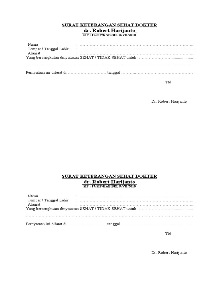 Surat Keterangan Sehat Dokter
