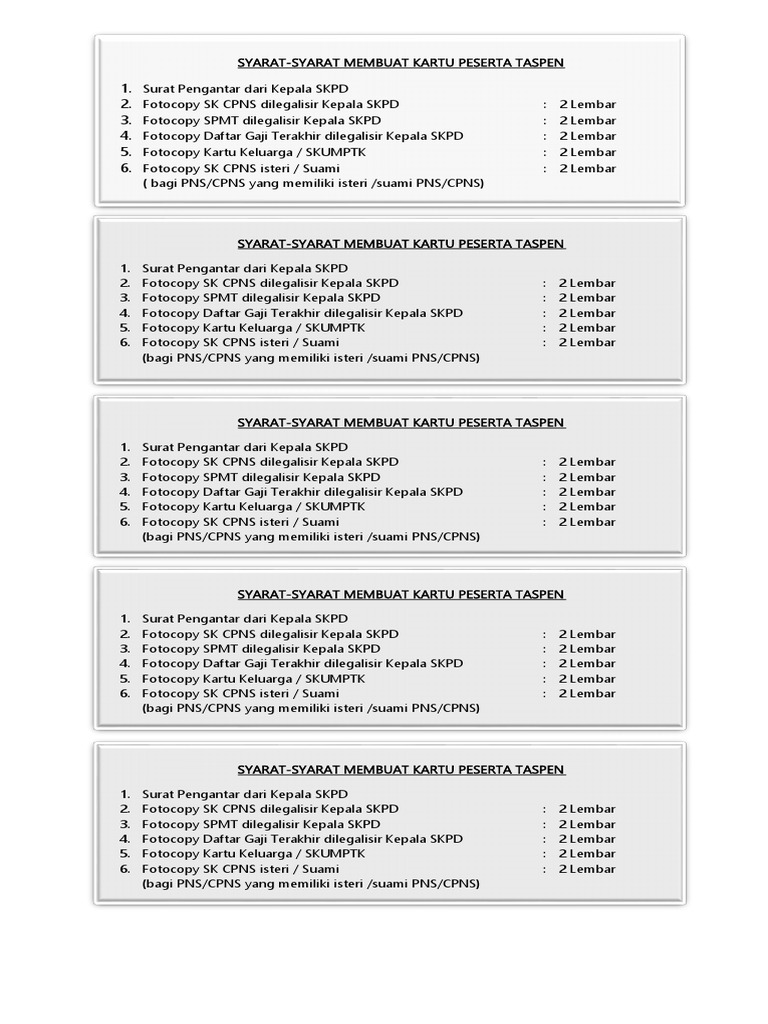 Syarat Membuat Kartu Peserta Taspen | PDF