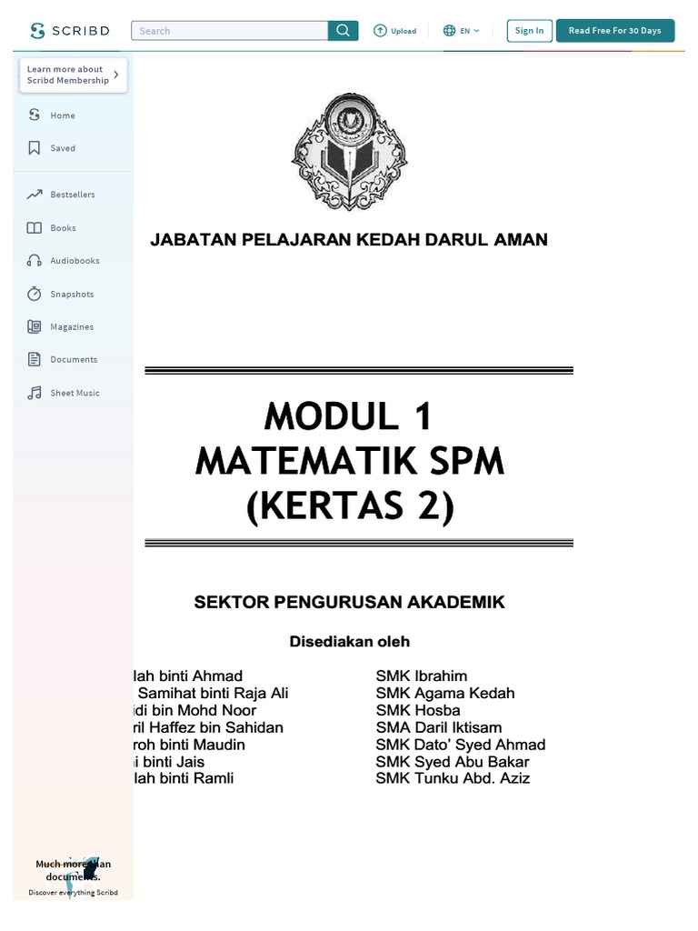 Modul Matematik SPM dan Skema Jawapan | PDF | Scribd | Speed