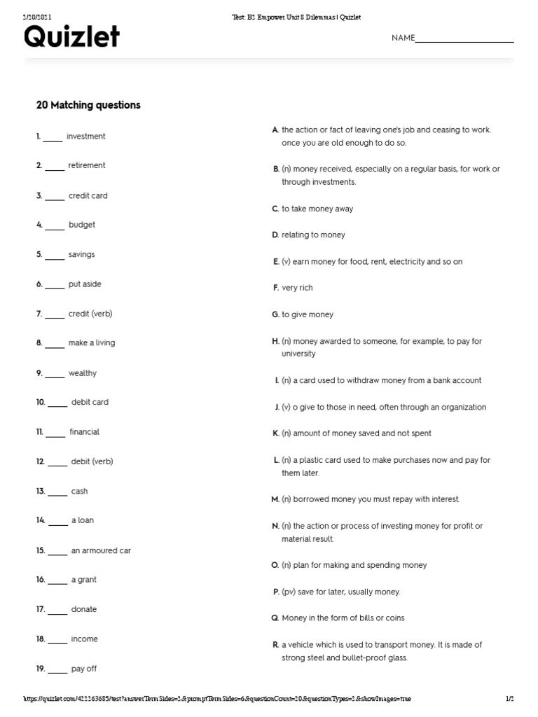 Test B2 Empower Unit 8 Dilemmas Quizlet Download Free PDF Money