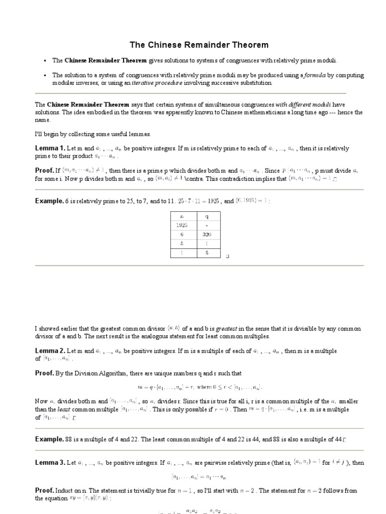 The Chinese Remainder Theorem Explained | PDF | Mathematical Objects ...