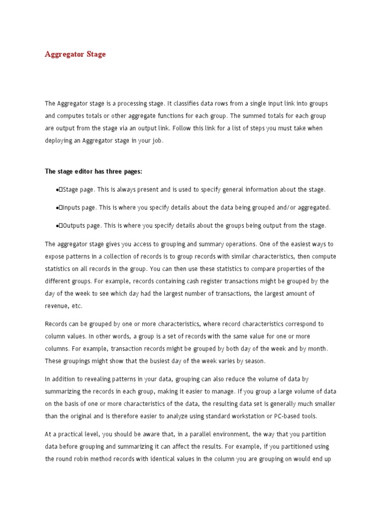 Aggregator Stage: Data Grouping & Aggregation | PDF | Errors And ...