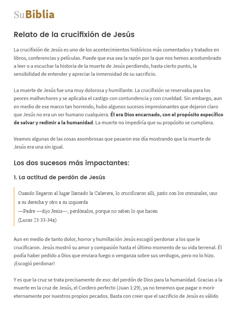 Relato de La Crucifixión de Jesús - Su Biblia | PDF | Crucifixion de ...