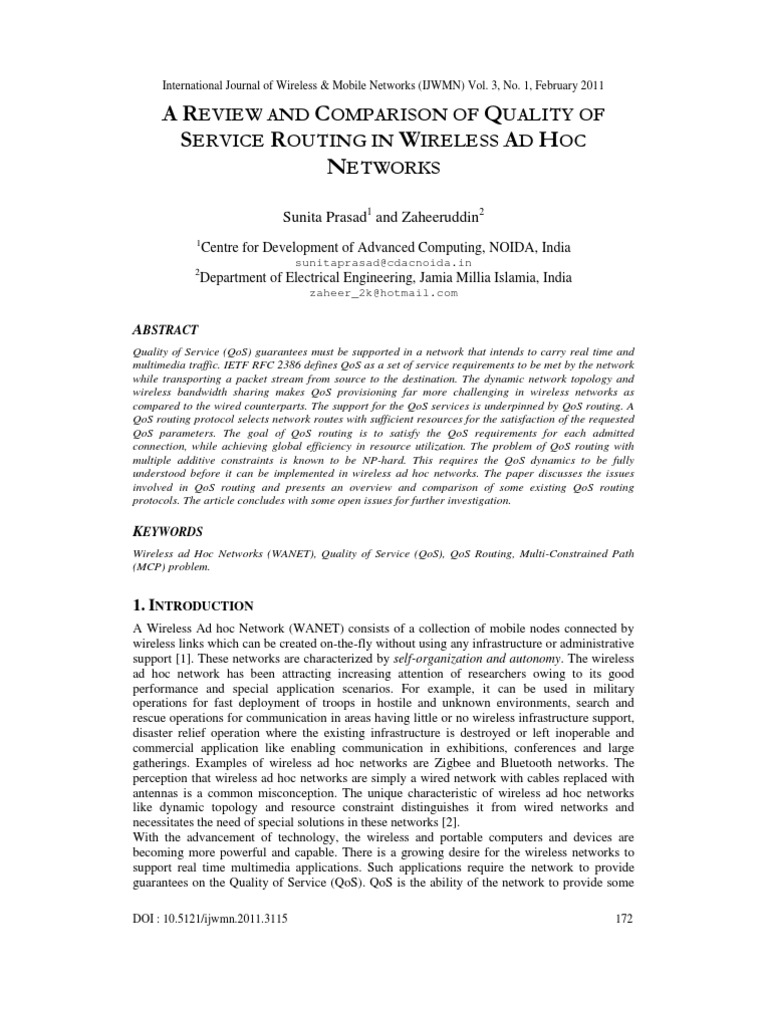 QoS Routing in Wireless Ad Hoc Networks | PDF | Routing | Quality Of ...