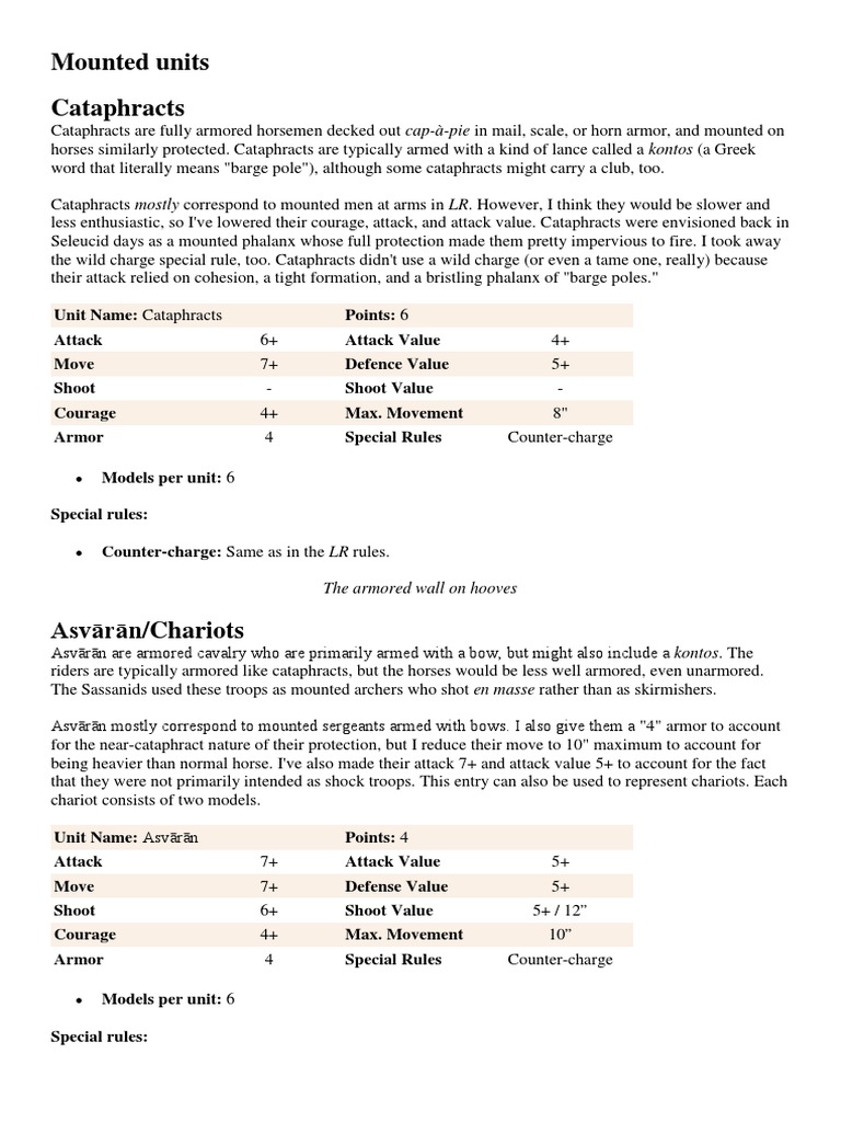 Lion Rampant Mounted Unit Rules | PDF | Cavalry | Armour