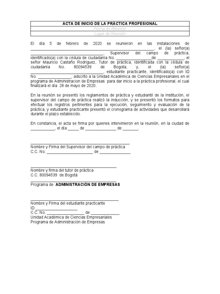 Acta de Inicio Practicantes | PDF | Negocios