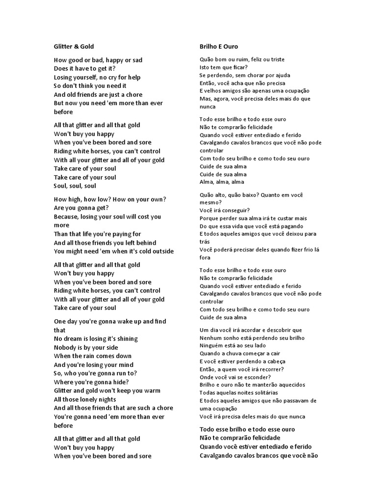 Glitter & Gold Rebecca Ferguson Lyrics PDF Música gravada