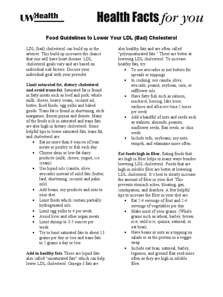 Food Guidelines To Lower Your LDL (Bad) Cholesterol PDF Fat Soybean