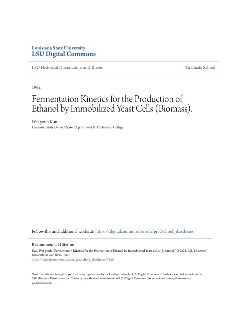 Fermentation Kinetics For The Production of Ethanol by Immobilize | PDF ...
