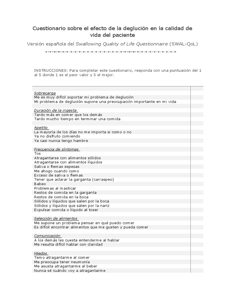 Cuestionario SWAL-QoL en Español | PDF