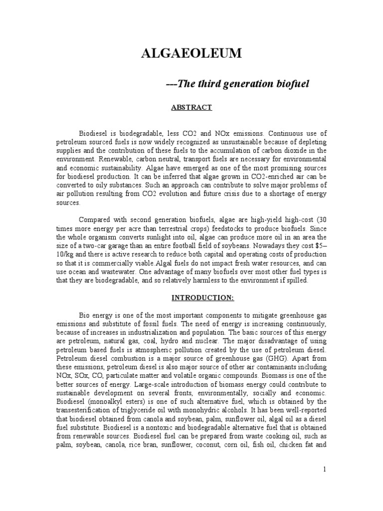 Algae: The Future of Biodiesel Production | PDF | Algae Fuel | Biofuel