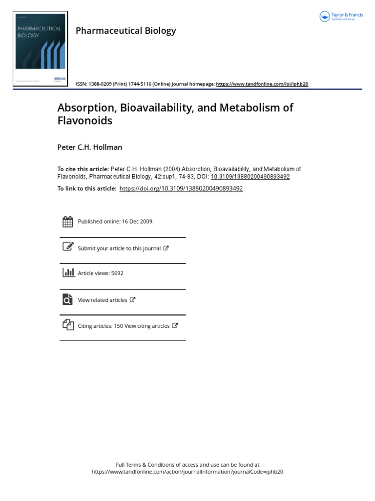 Absorption Bioavailability and Metabolism of Flavonoids PDF Flavonoid Polyphenol