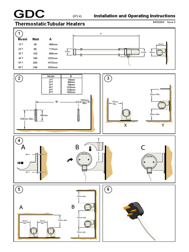 Thermostatic Tubular Heater Instructions Issue 2 PDF Ac Power Plugs