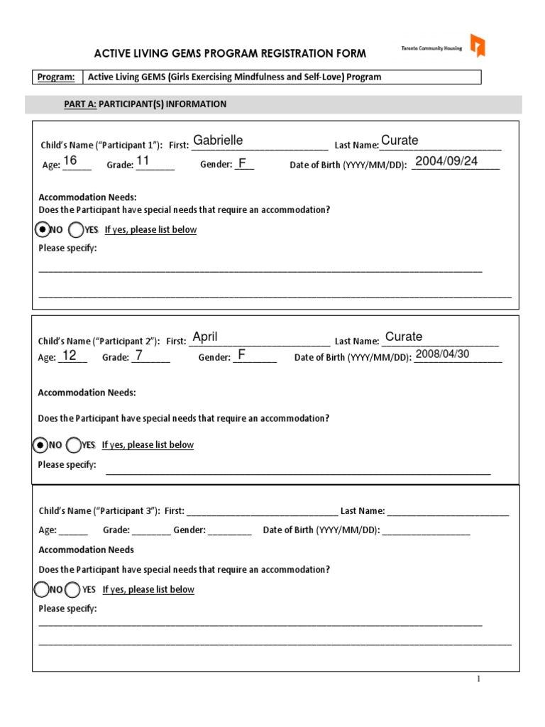 GEMS Registration Form Fillable PDF Indemnity Consent