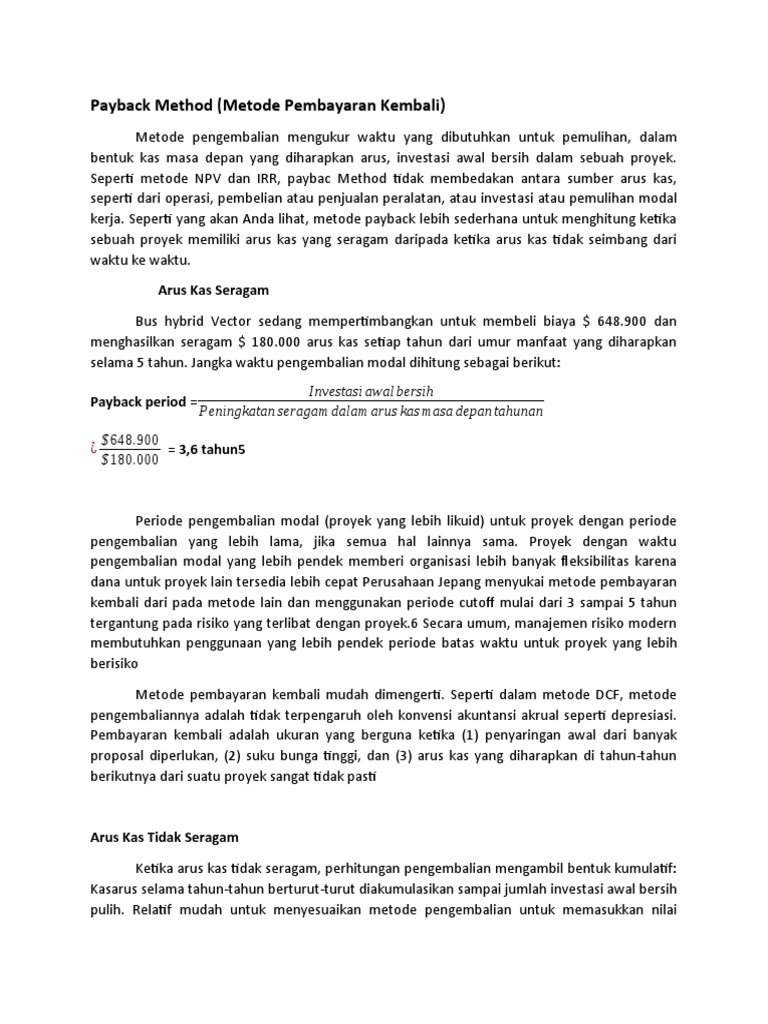 Payback Method Examples