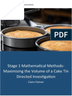 Stage 1 Mathematical Methods-Maximising The Volume of A Cake Tin Directed Investigation